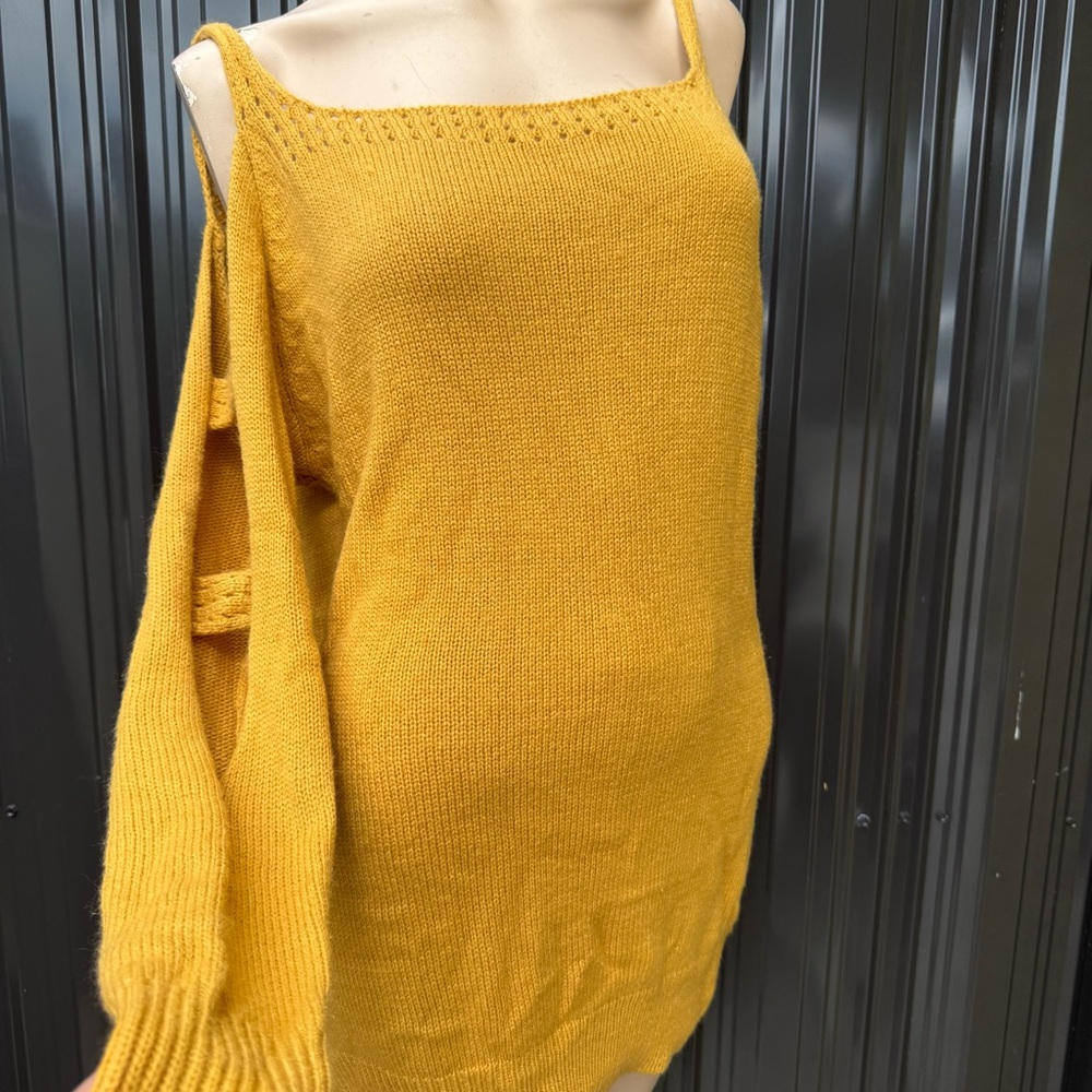 Papaya Off-the-Shoulder Mustard Sweater